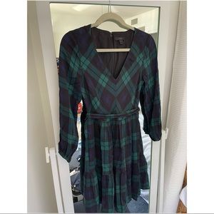 Women Size 2 J. Crew Blue and Green Plaid Long Sleeve Dress